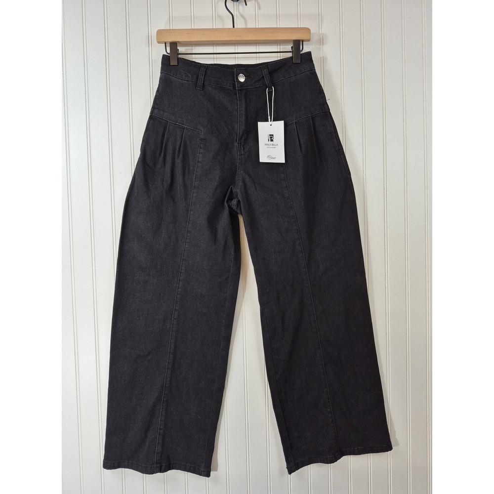 NWT Imily Bela Womens Pleated Yoke Wide Leg Jeans Black High Rise 29x28 Size 4